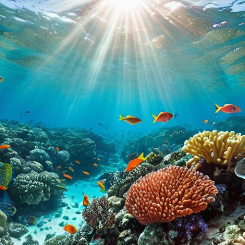 Home 19 **
A vibrant coral reef teeming with colorful fish, observed by snorkelers wearing well-fitting masks and fins. Sunlight streams through the clear turquoise water, illuminating the diverse marine life. The scene emphasizes the importance of respecting and protecting the delicate coral ecosystem.
**