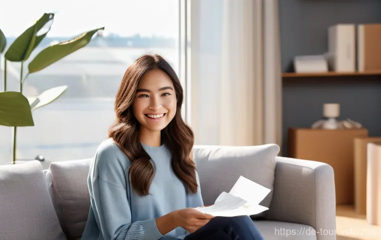 고객 경험 관리 이론 - **Prompt:** A young woman, dressed in stylish casual wear, sits comfortably on a modern sofa in a br...