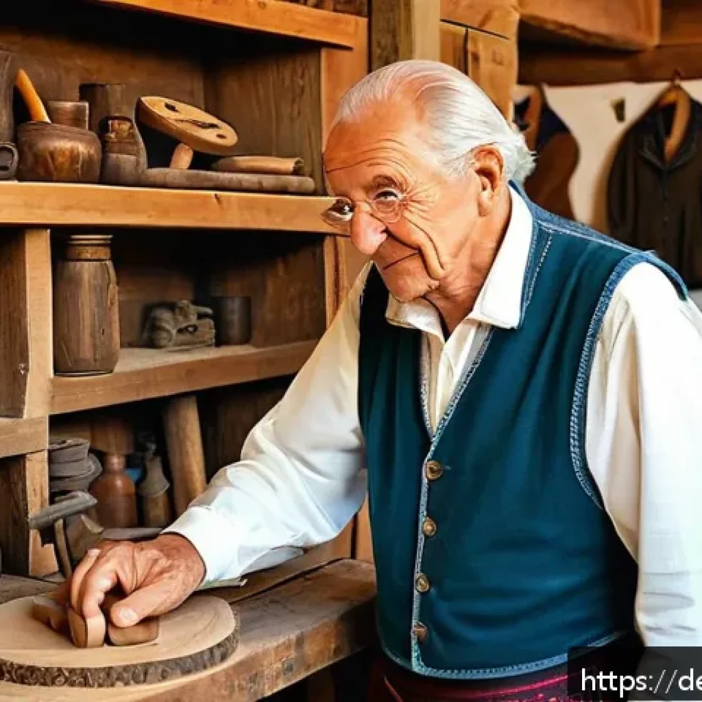 문화관광 마케팅 - A quaint Bavarian small town scene featuring an elderly master craftsman in traditional attire demon...