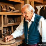 문화관광 마케팅 - A quaint Bavarian small town scene featuring an elderly master craftsman in traditional attire demon...