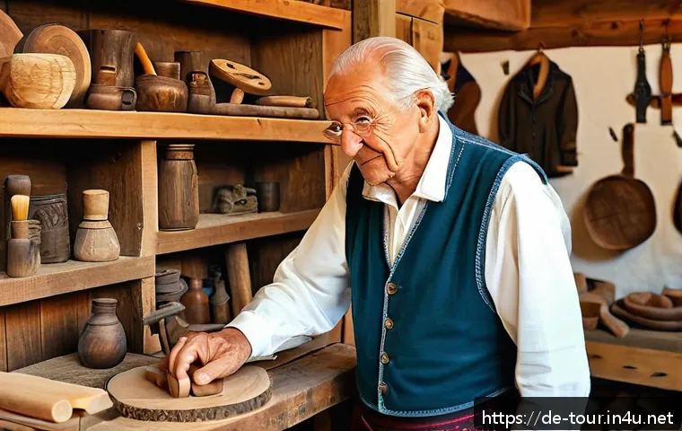 문화관광 마케팅 - A quaint Bavarian small town scene featuring an elderly master craftsman in traditional attire demon...