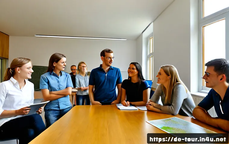 Home 17 관광학과 대학원 과정 - Photorealistic tourism graduate seminar at a modern German university, diverse adult students and a ...